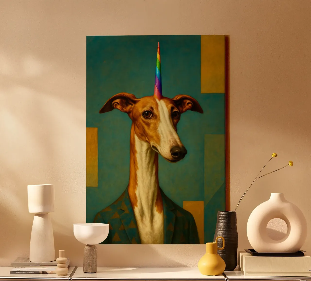 Rainbow greyhond. tela con Cornice a cassetta da Elegant Absurd