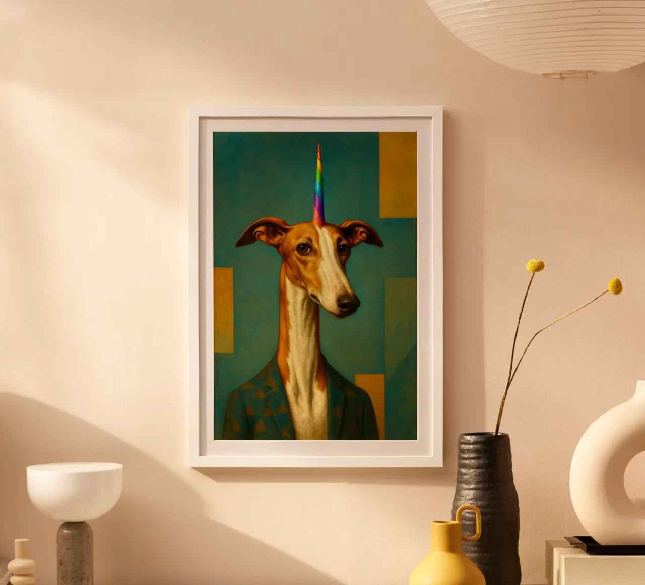 Rainbow greyhond. poster con telaio in plastica da Elegant Absurd