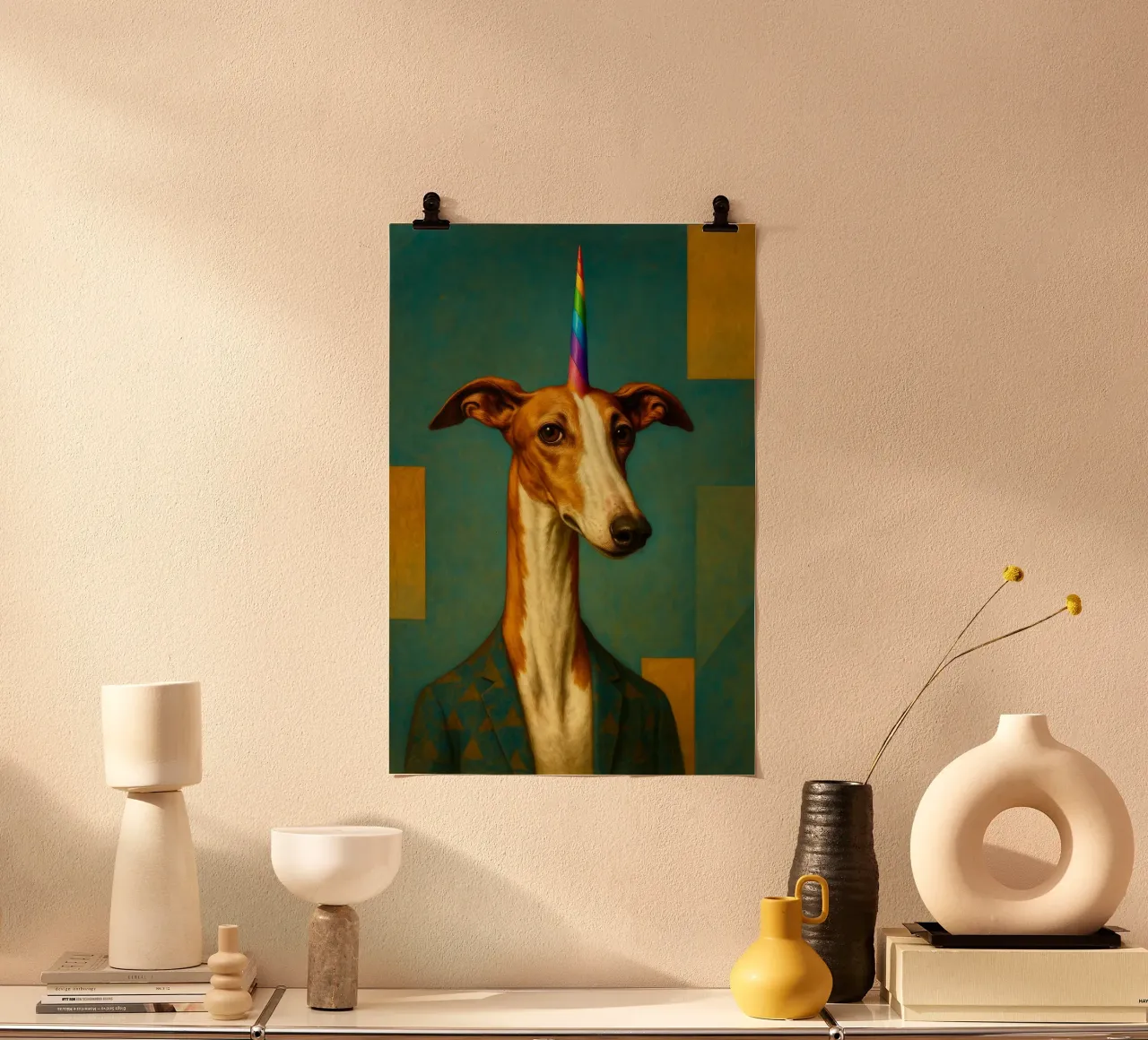 Rainbow greyhond. poster con telaio in plastica da Elegant Absurd