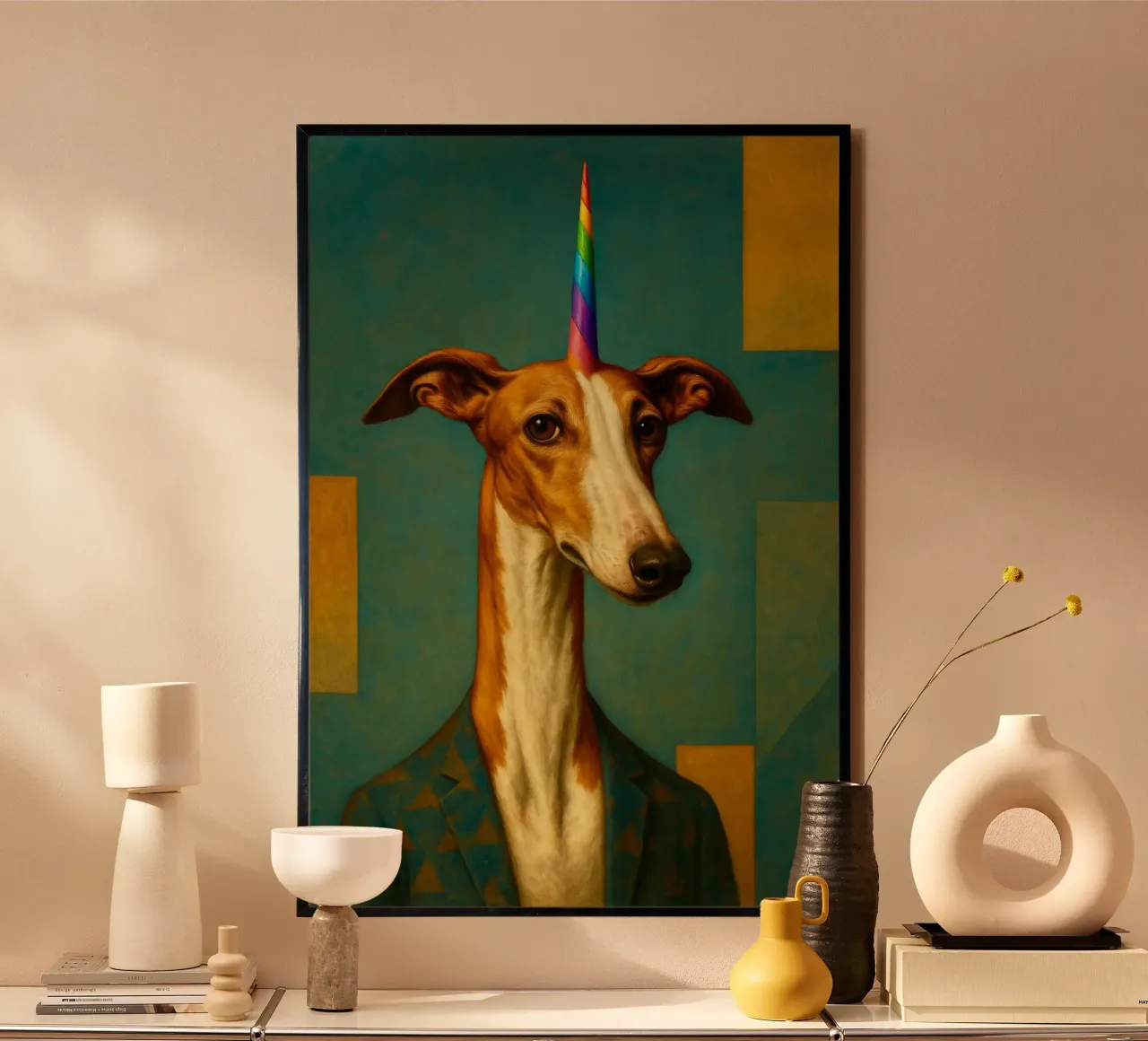 Rainbow greyhond. poster con telaio in plastica da Elegant Absurd
