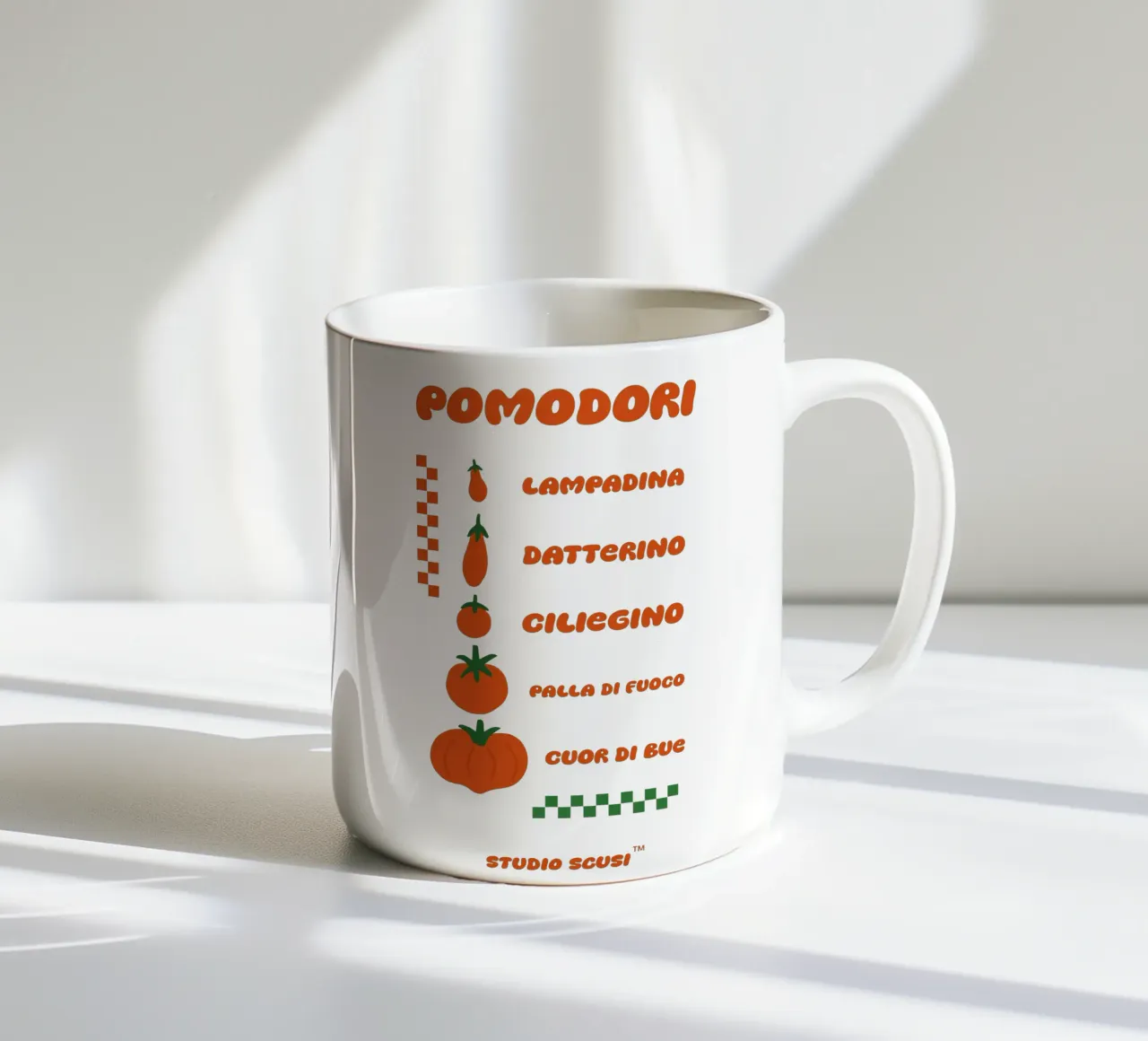 Pomodori - Tomatoe Types tazza in ceramica da studio scusi