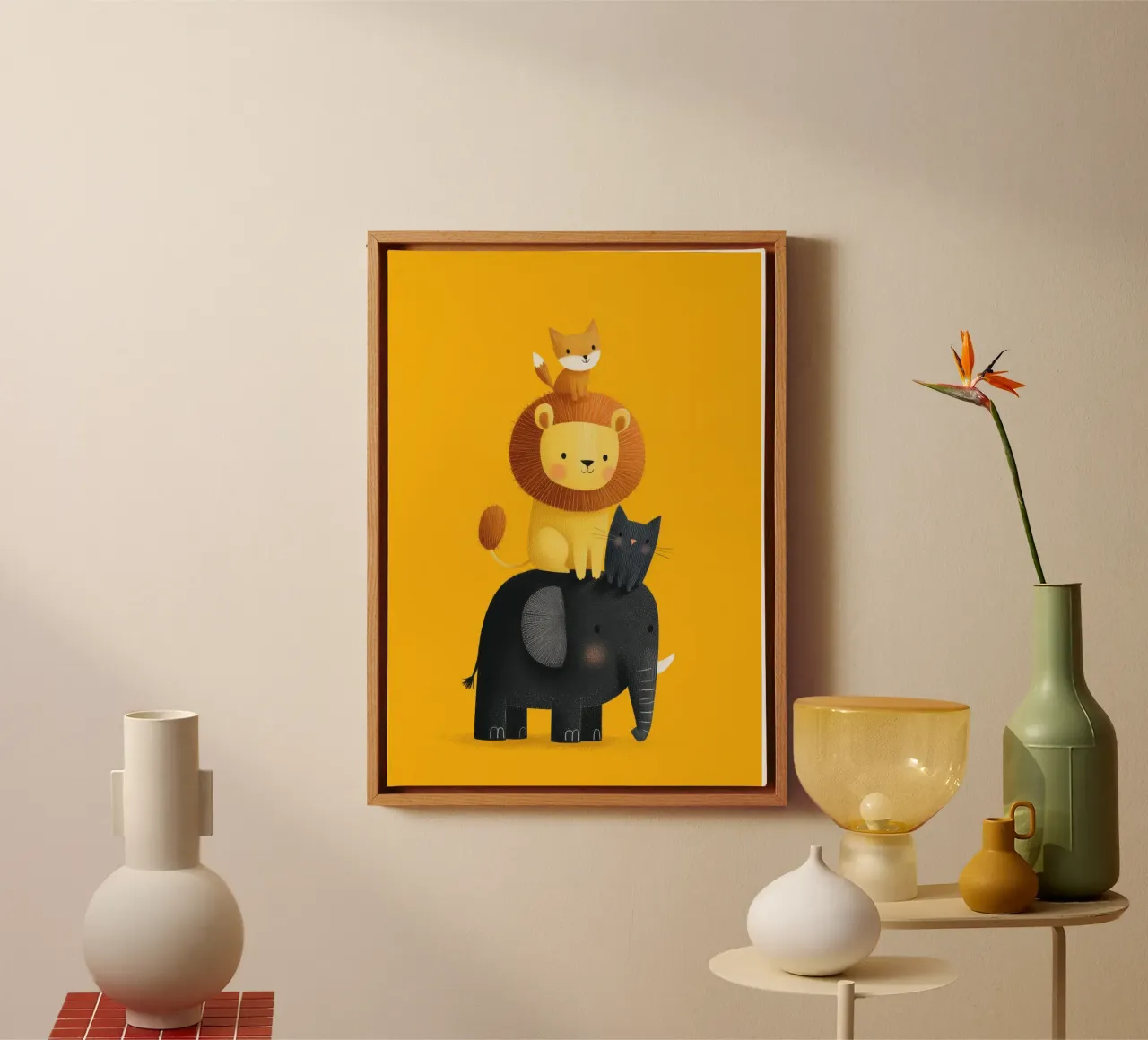 Animal Stack Friends tela con Cornice a cassetta da Kiara