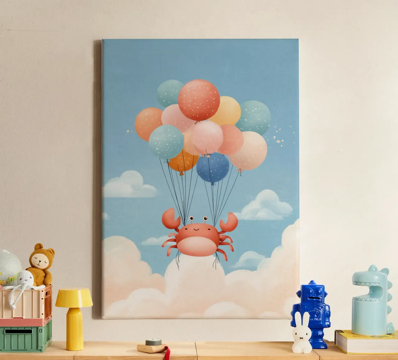 Balloon Ride Crab canvas met Baklijst van Kiara