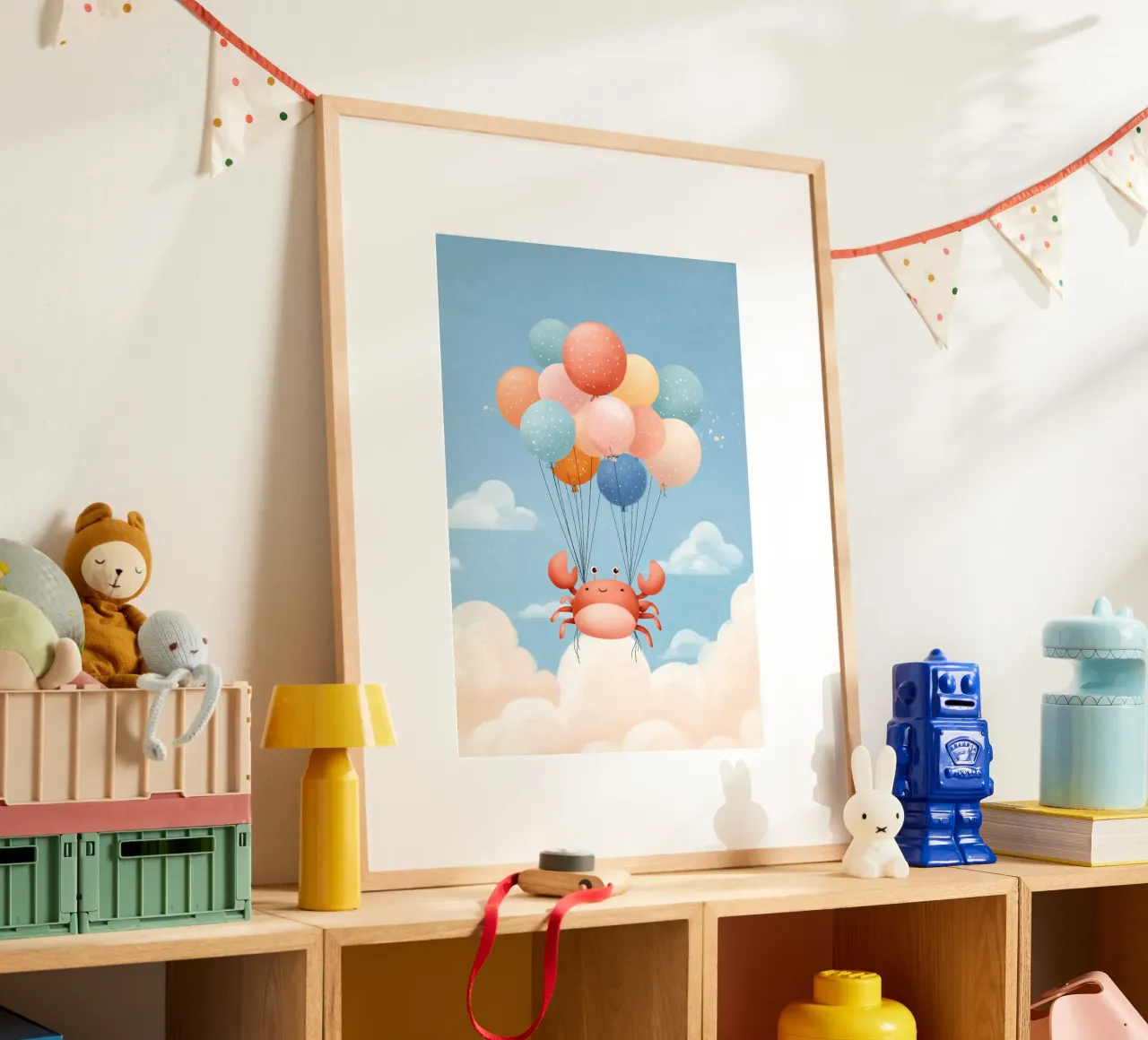 Balloon Ride Crab poster con telaio in alluminio da Kiara