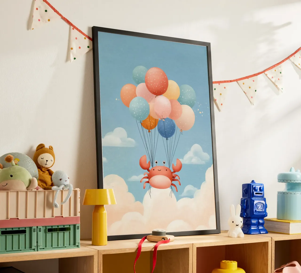 Balloon Ride Crab poster con telaio in alluminio da Kiara