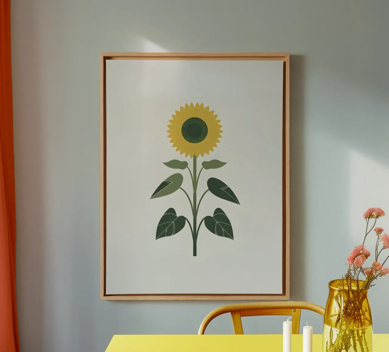 Sunflower Circle canvas with Floater frame by The Green Room