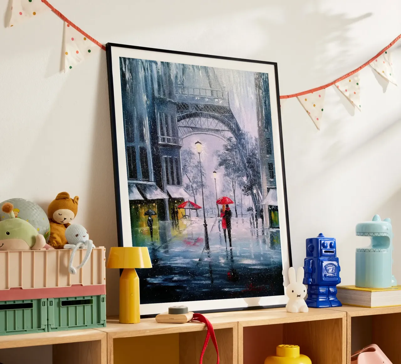The first snow in Paris Poster mit Aluminium Rahmen von todeo mark