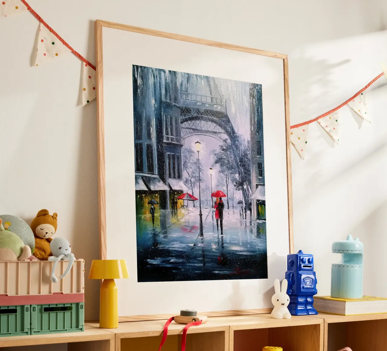 The first snow in Paris Poster mit Aluminium Rahmen von todeo mark