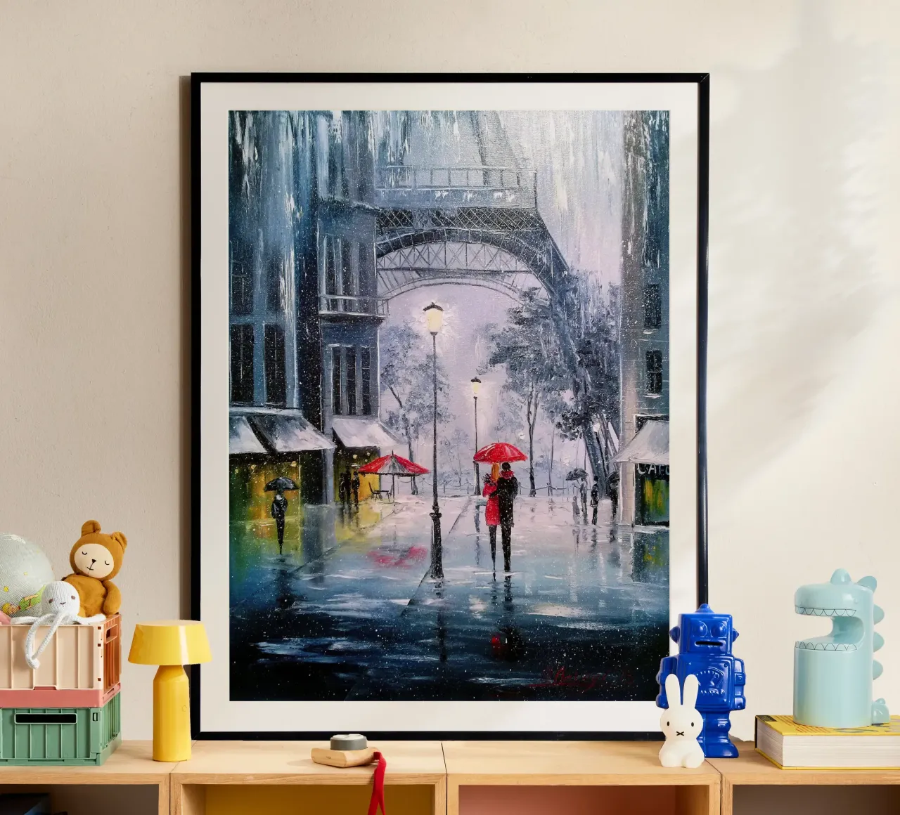 The first snow in Paris Poster mit Aluminium Rahmen von todeo mark