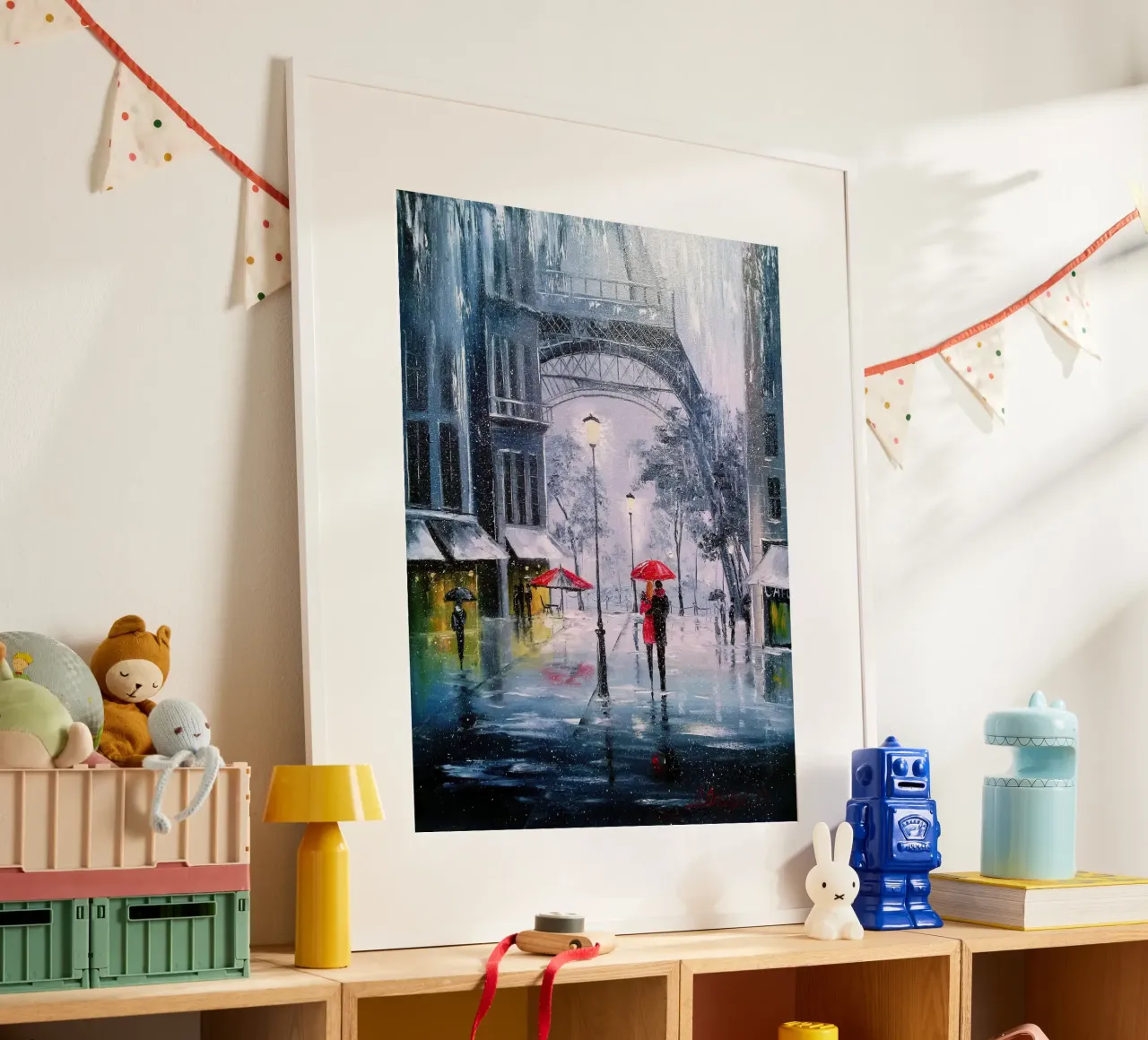 The first snow in Paris Poster mit Aluminium Rahmen von todeo mark