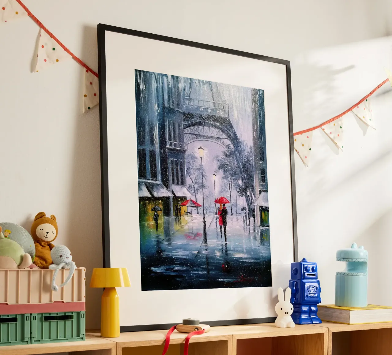 The first snow in Paris Poster mit Aluminium Rahmen von todeo mark