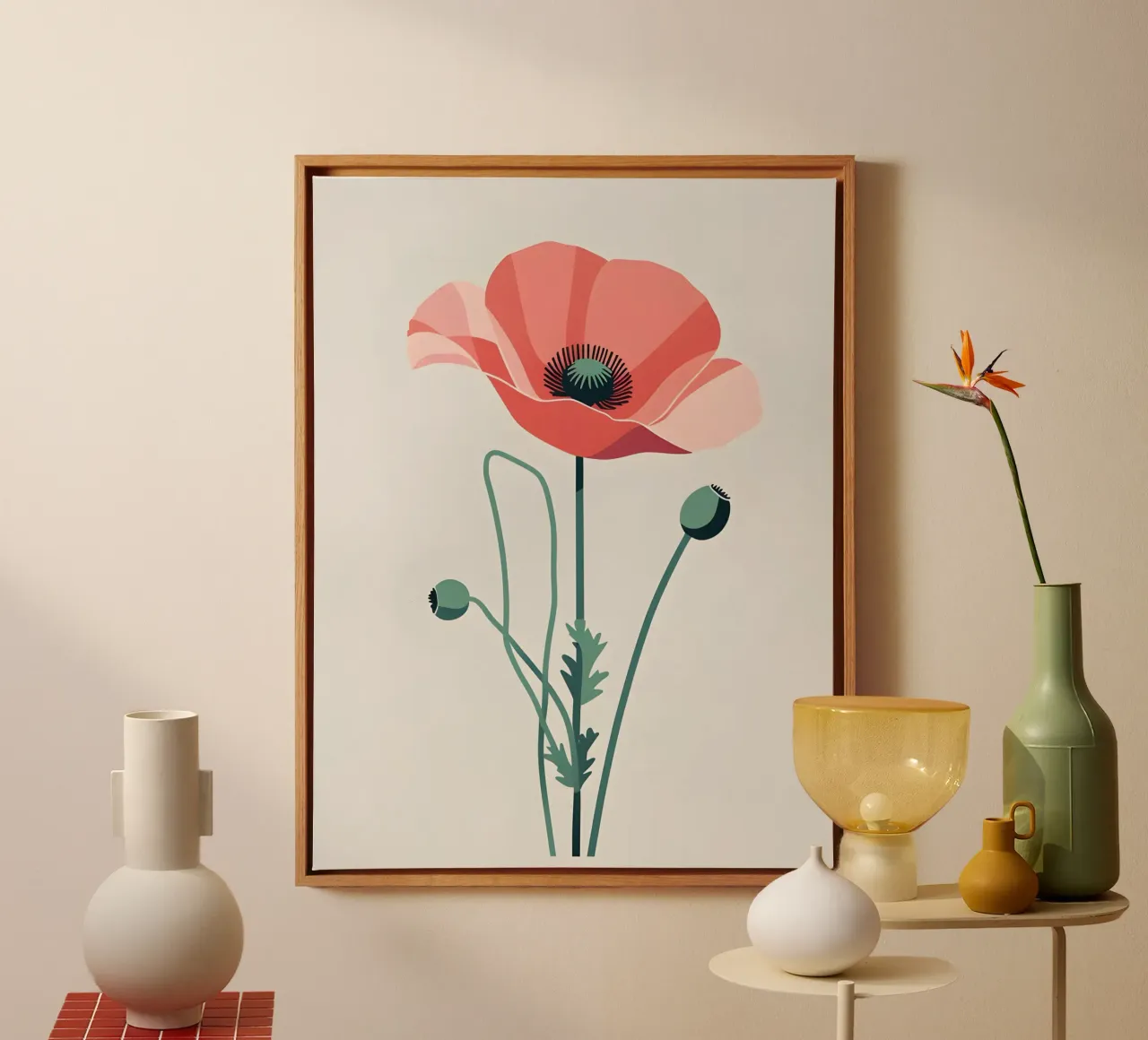 Klaproos Silhouet canvas met Baklijst van The Green Room