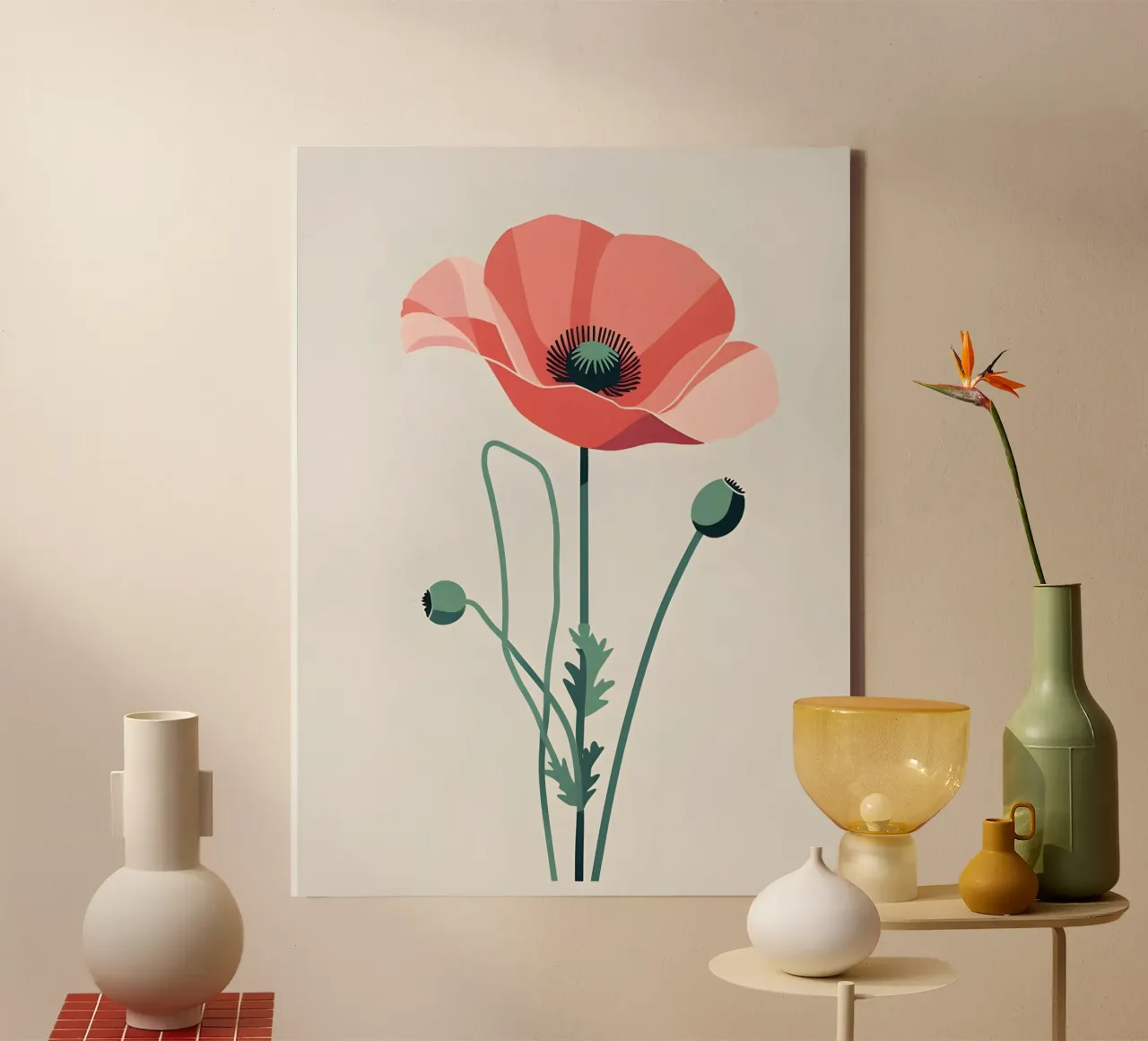Klaproos Silhouet canvas met Baklijst van The Green Room