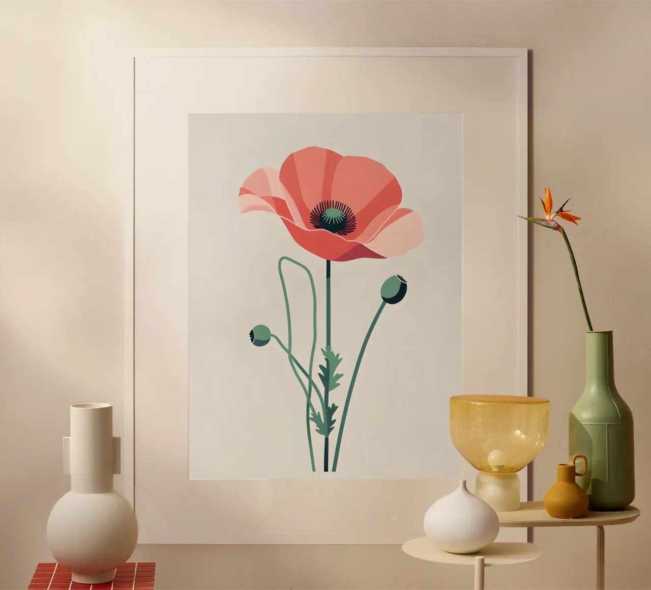 Silhouette di papavero poster con telaio in alluminio da The Green Room
