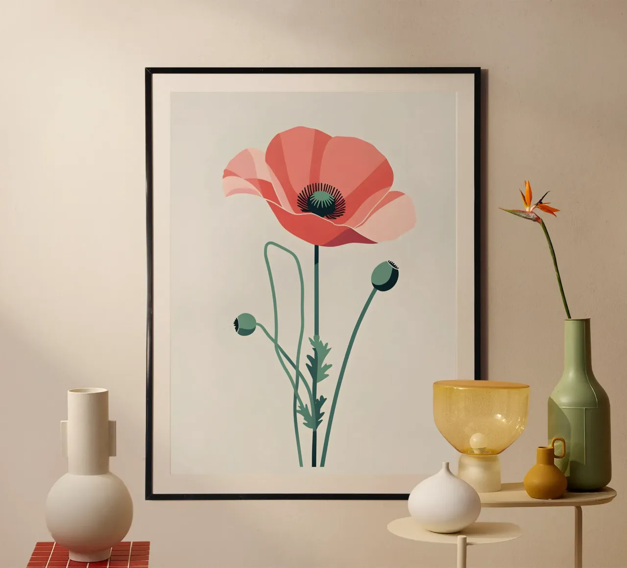 Silhouette di papavero poster con telaio in alluminio da The Green Room