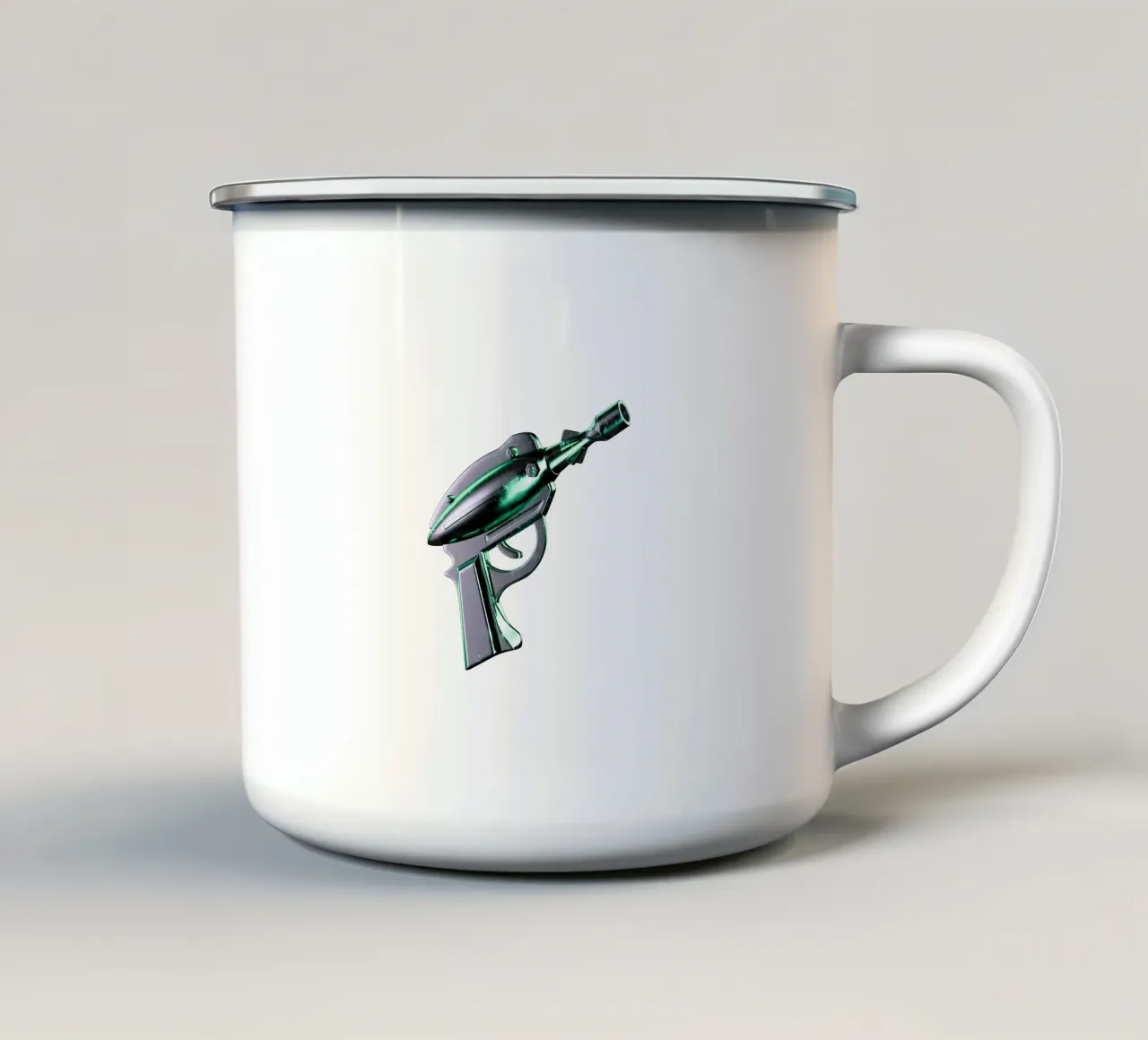 Pistola cromata futuristica e sfondo a matrice tazza in smalto da morphinaeblue