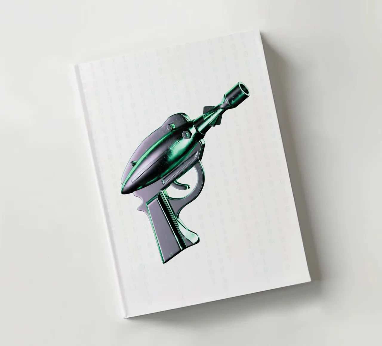 Futuristic chromed gun and matrix background notebook by morphinaeblue