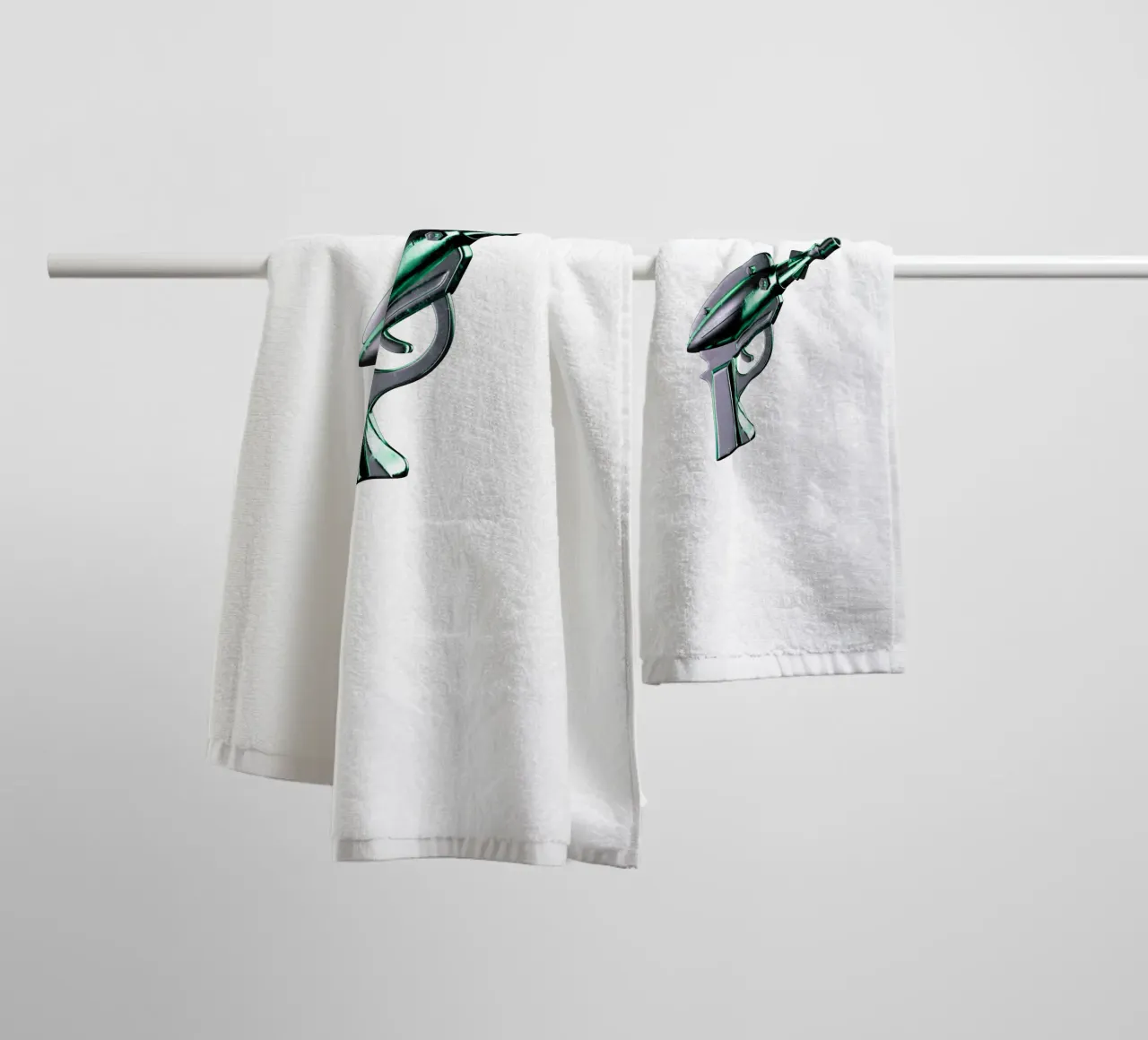 Futuristic chromed gun and matrix background towel by morphinaeblue