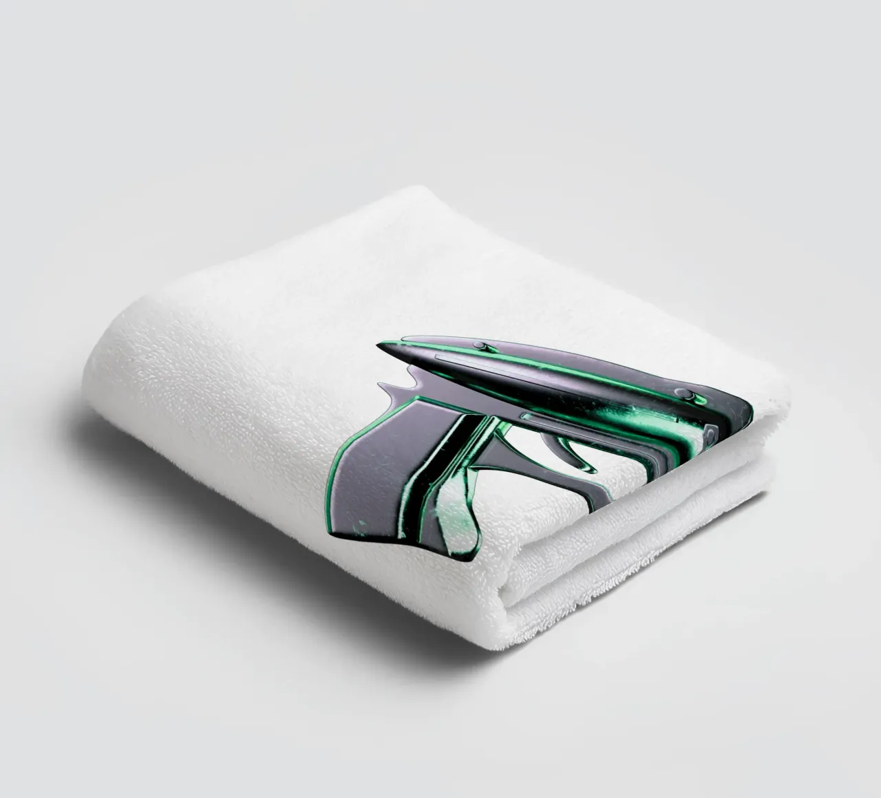 Futuristic chromed gun and matrix background towel by morphinaeblue