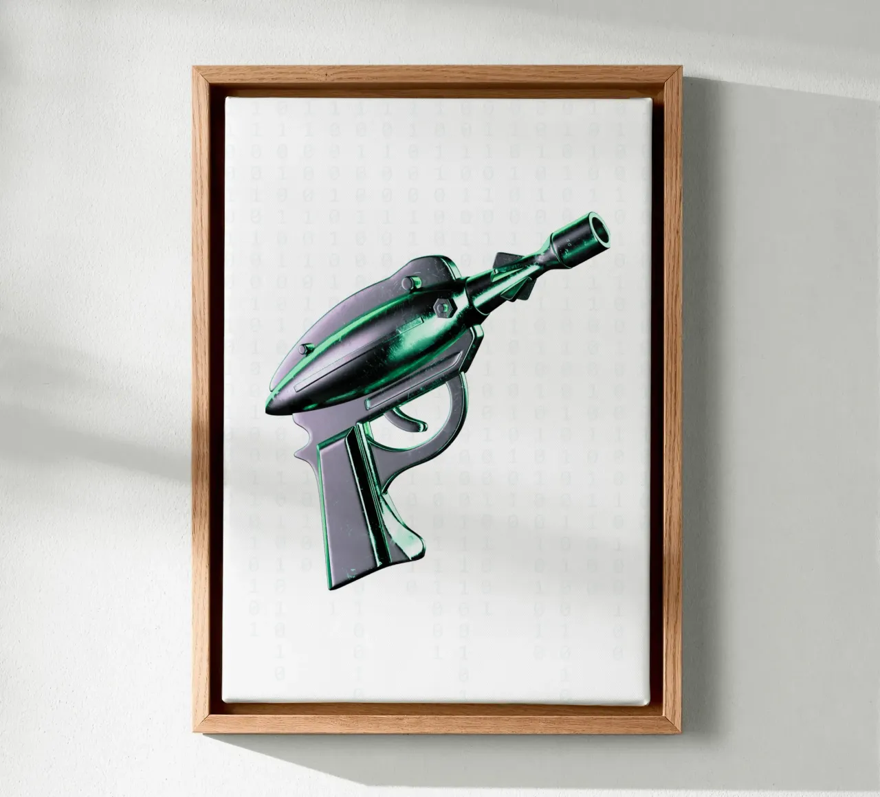 Futuristic chromed gun and matrix background canvas by morphinaeblue