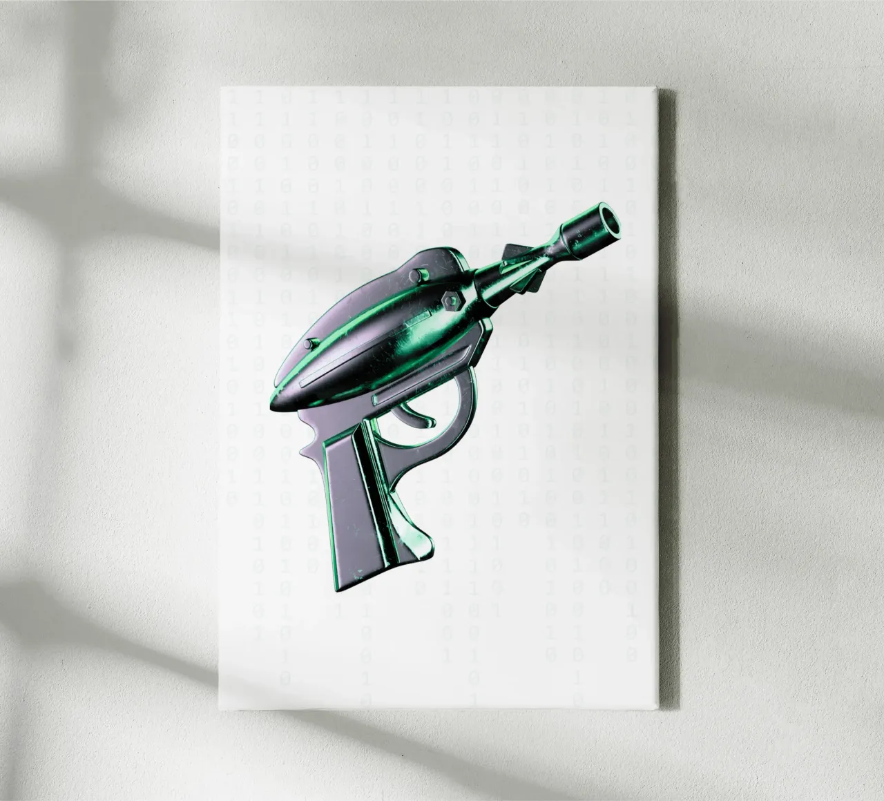 Futuristic chromed gun and matrix background canvas by morphinaeblue