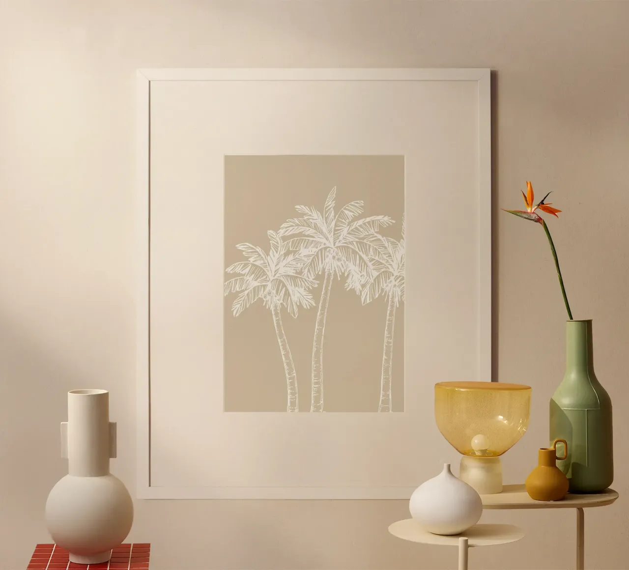 Bozzetto di palma boho - Stampa minimalista da spiaggia tropicale poster con telaio in alluminio da dawnthesea