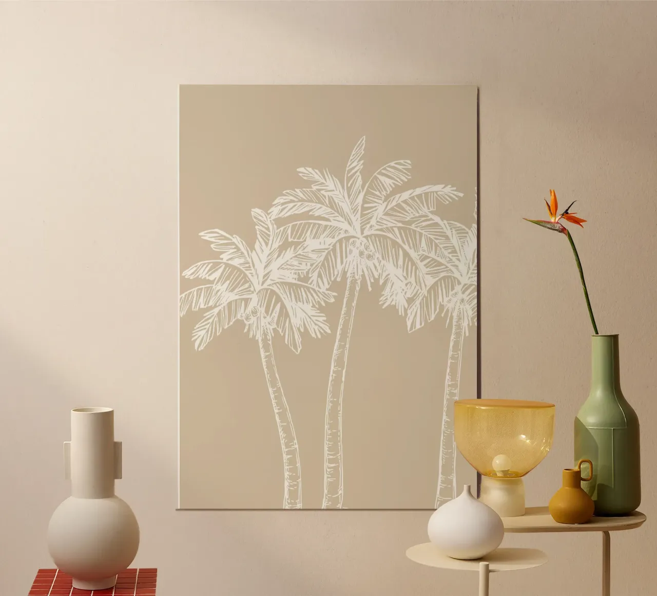 Bozzetto di palma boho - Stampa minimalista da spiaggia tropicale poster con telaio in alluminio da dawnthesea