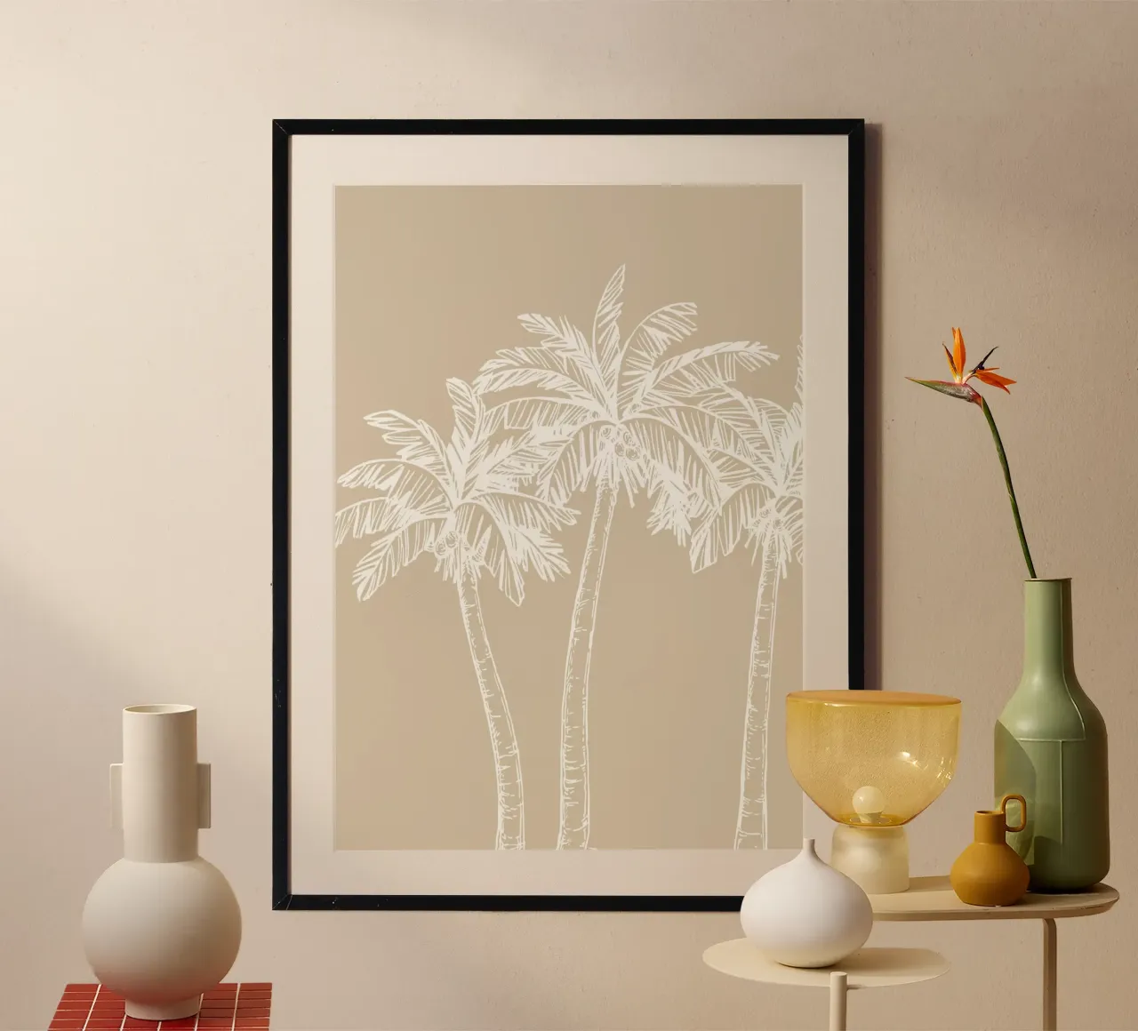 Bozzetto di palma boho - Stampa minimalista da spiaggia tropicale poster con telaio in alluminio da dawnthesea