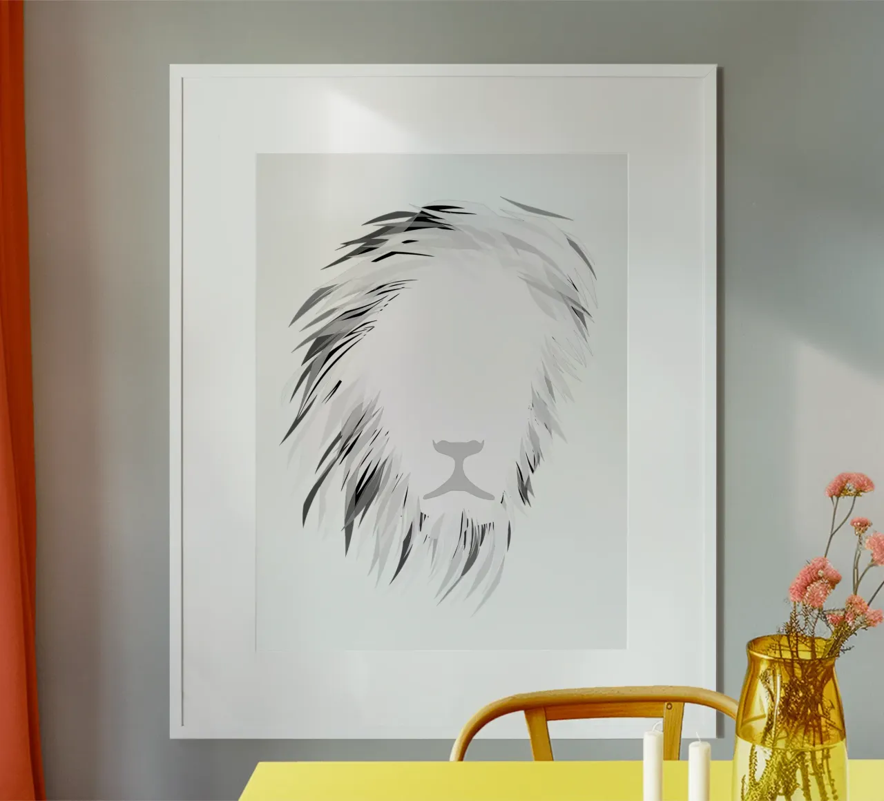 Der Geist des Löwen | Negative Space Art Poster mit Holzrahmen von Autofocus