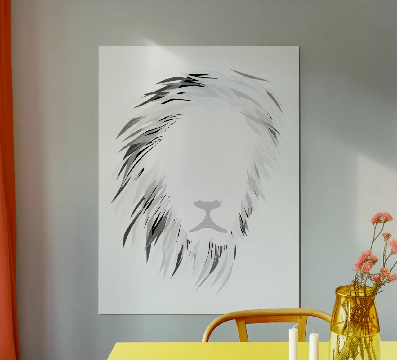 Der Geist des Löwen | Negative Space Art Poster mit Holzrahmen von Autofocus