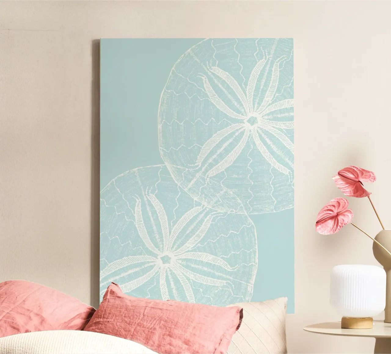 Sand Dollar Sketch - Light Blue Coastal Decor Print canvas with Floater frame by dawnthesea