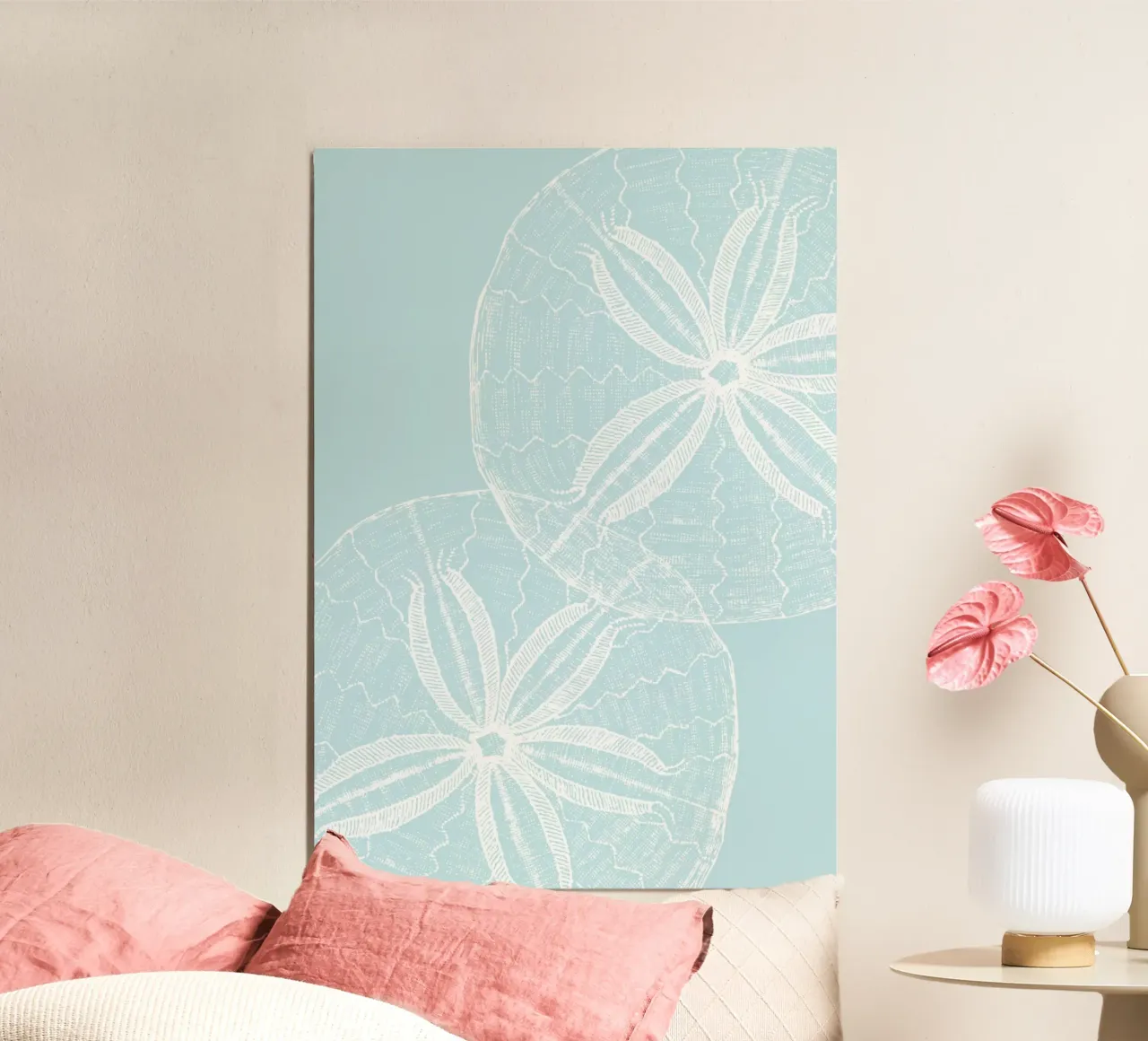 Sand Dollar Sketch - Impresión azul claro de decoración costera poster de dawnthesea