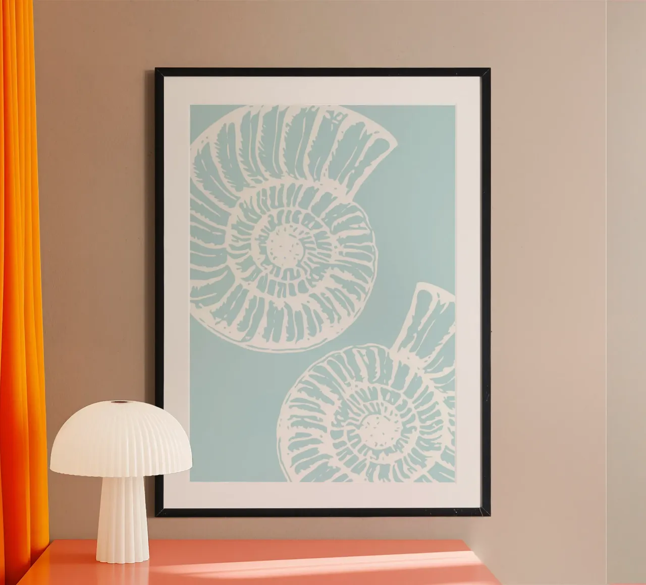 Nautilus Schelp Schets - Pastel Kust Muurkunst Print poster van dawnthesea