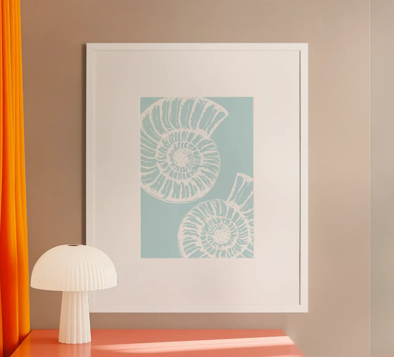 Nautilus Schelp Schets - Pastel Kust Muurkunst Print poster van dawnthesea