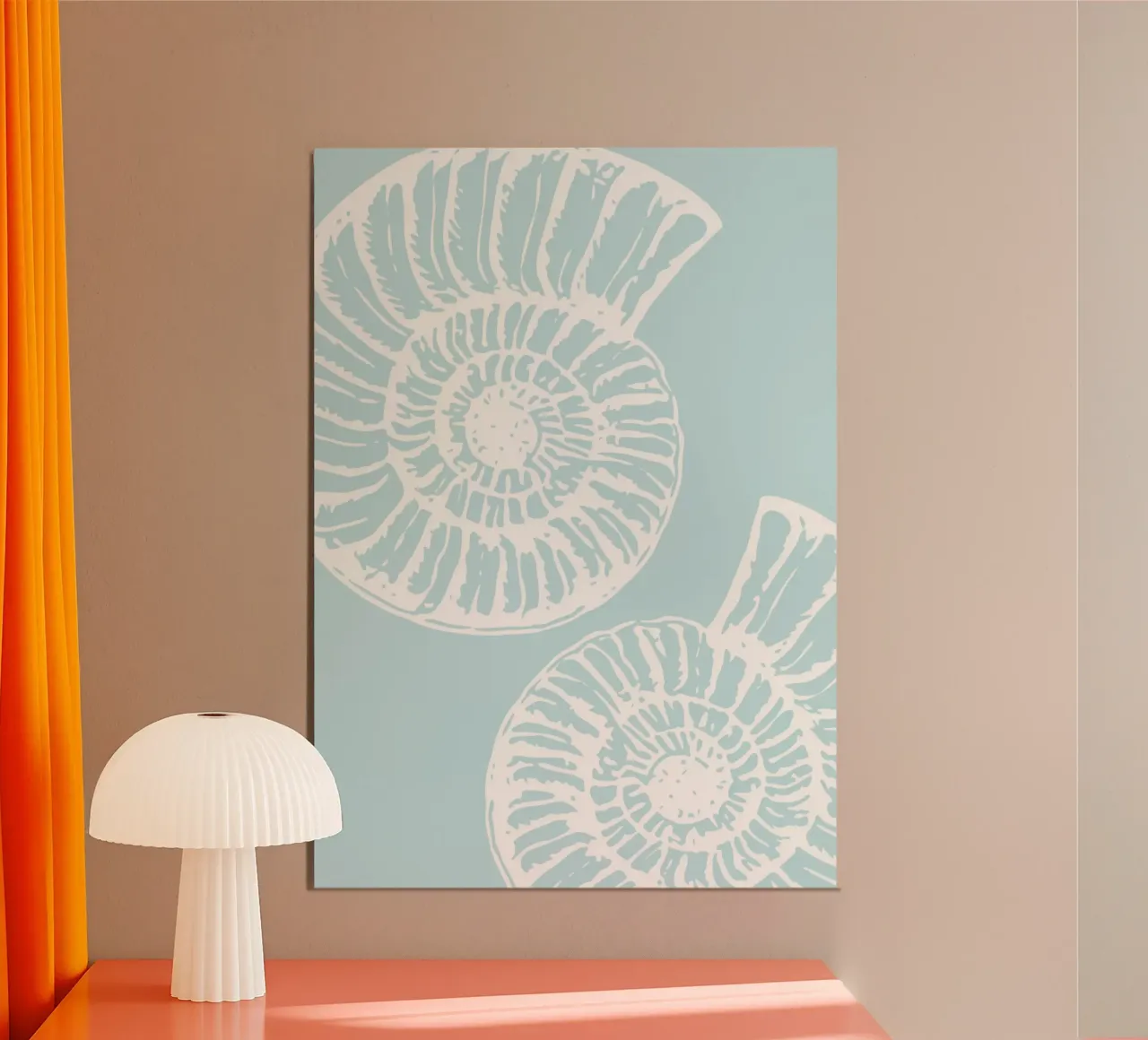 Nautilus Schelp Schets - Pastel Kust Muurkunst Print poster van dawnthesea