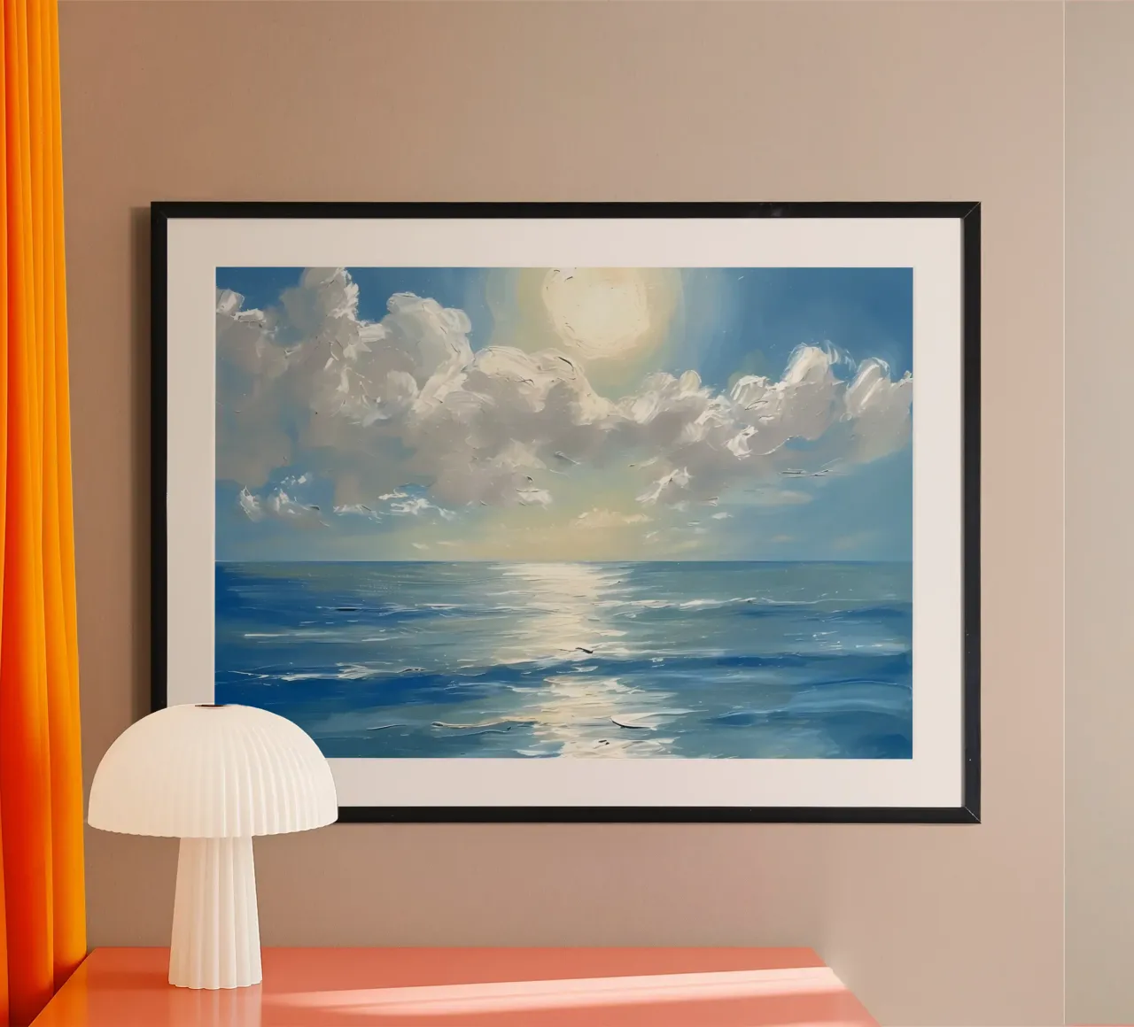 Pittura ad olio di un paesaggio marino radioso - Sole sulle onde dell'oceano poster da dawnthesea