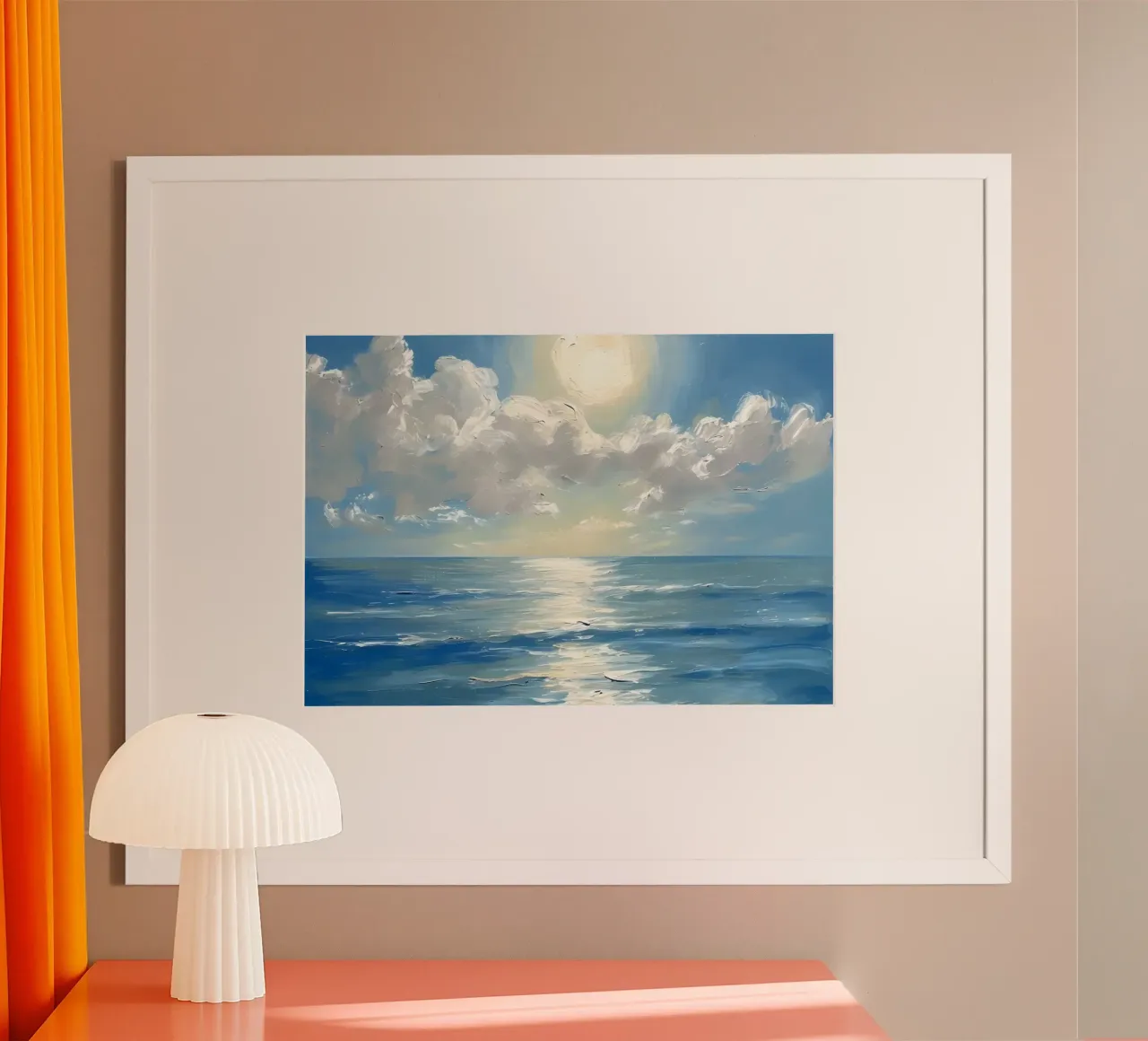 Pittura ad olio di un paesaggio marino radioso - Sole sulle onde dell'oceano poster da dawnthesea