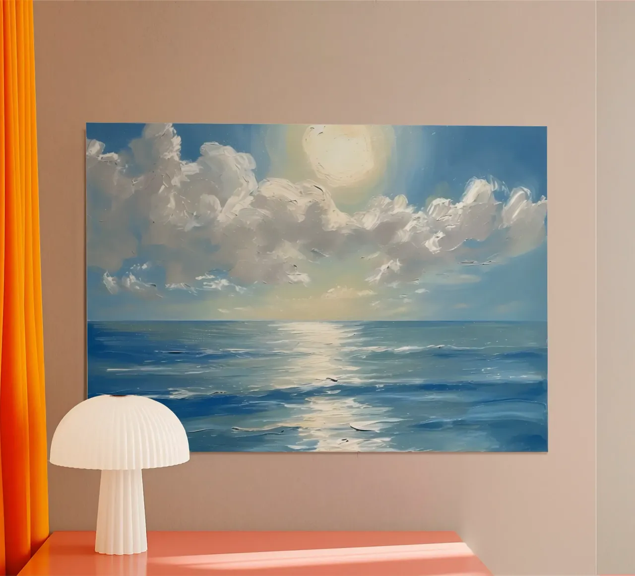 Pittura ad olio di un paesaggio marino radioso - Sole sulle onde dell'oceano poster da dawnthesea