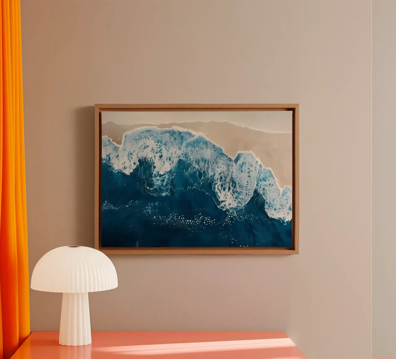 Aerial Ocean Wave View - Strand Schaumstoff Kunstdruck Leinwand mit Schattenfugenrahmen von dawnthesea