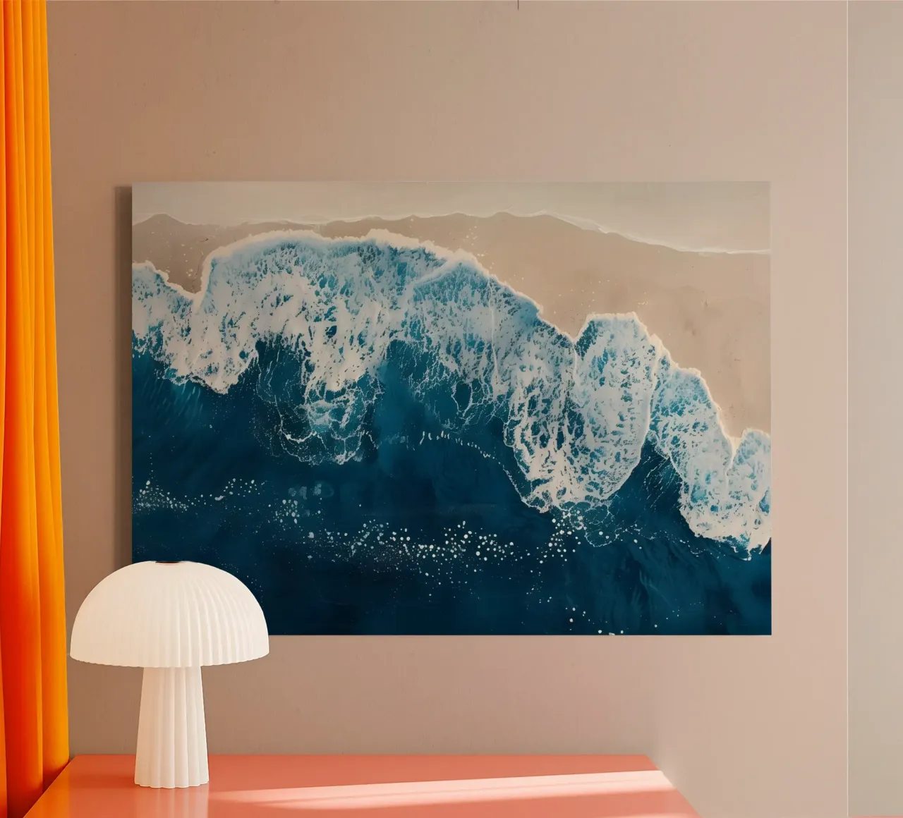 Aerial Ocean Wave View - Strand Schaumstoff Kunstdruck Leinwand mit Schattenfugenrahmen von dawnthesea