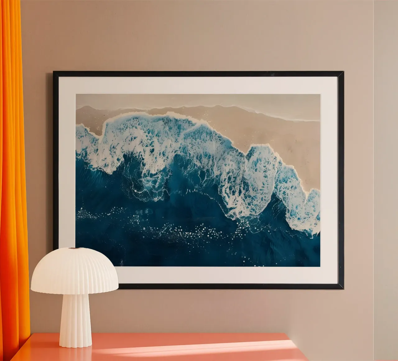 Aerial Ocean Wave View - Beach Foam Art Print poster with aluminum frame by dawnthesea