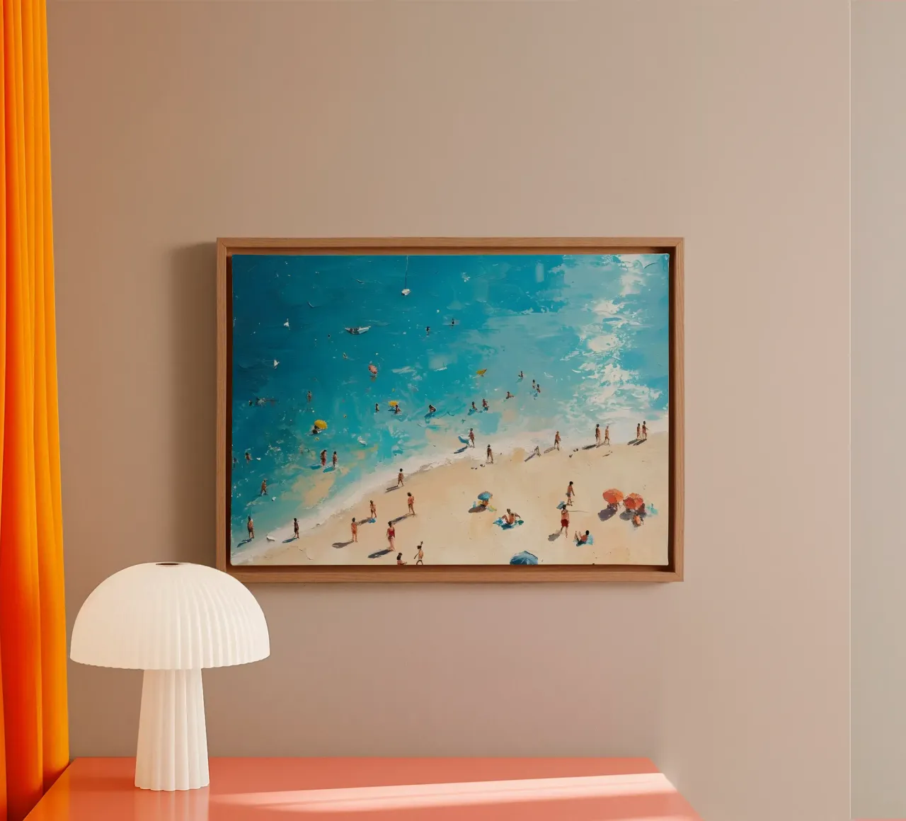 Scena di spiaggia impressionista - Pittura a olio per vacanze estive tela con Cornice a cassetta da dawnthesea