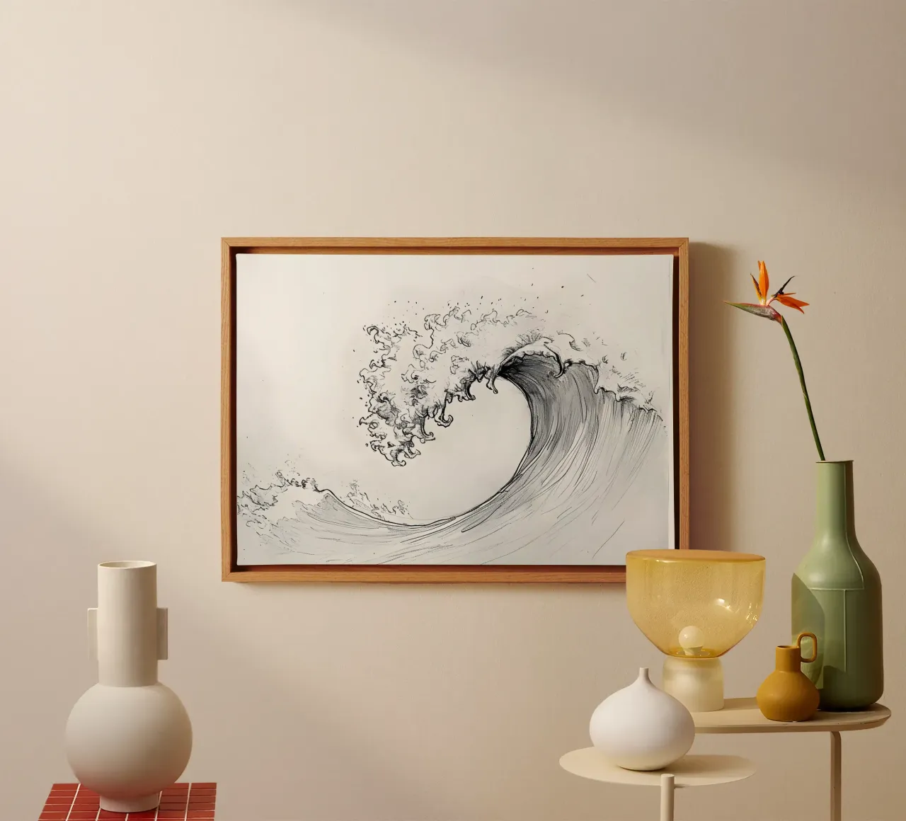 Schizzo dell'onda Ukiyo-e giapponese - Arte in bianco e nero tela con Cornice a cassetta da dawnthesea