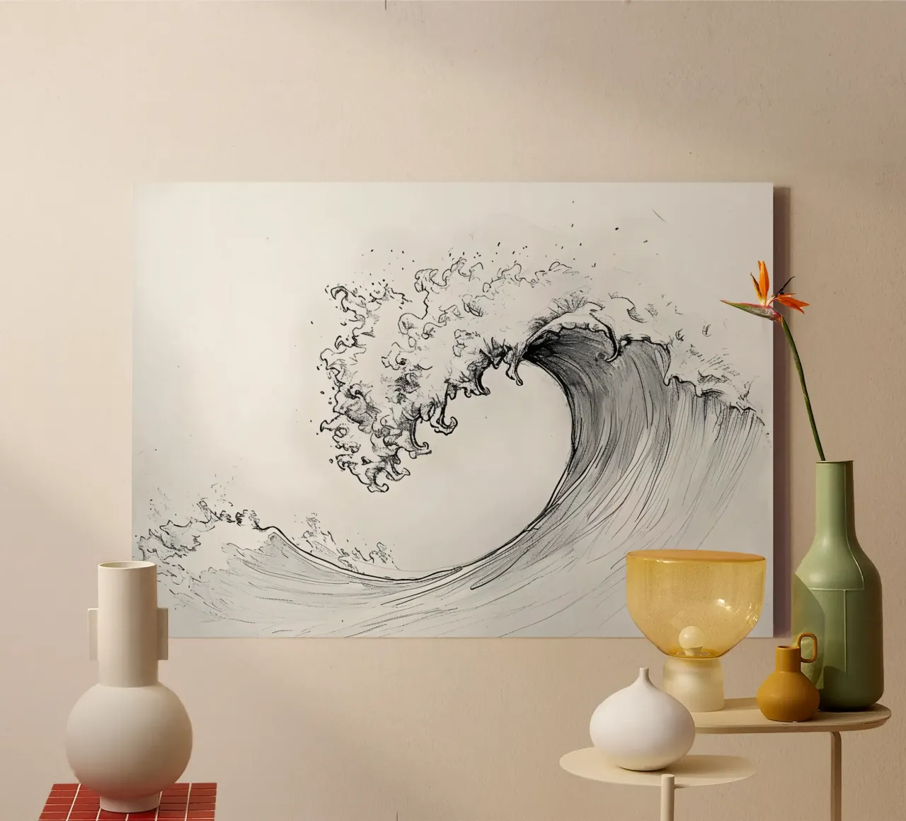 Schizzo dell'onda Ukiyo-e giapponese - Arte in bianco e nero tela con Cornice a cassetta da dawnthesea