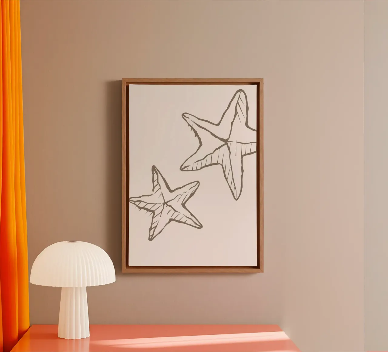 Seestern Skizze - Boho Coastal Neutral Kunstdruck Leinwand mit Schattenfugenrahmen von dawnthesea