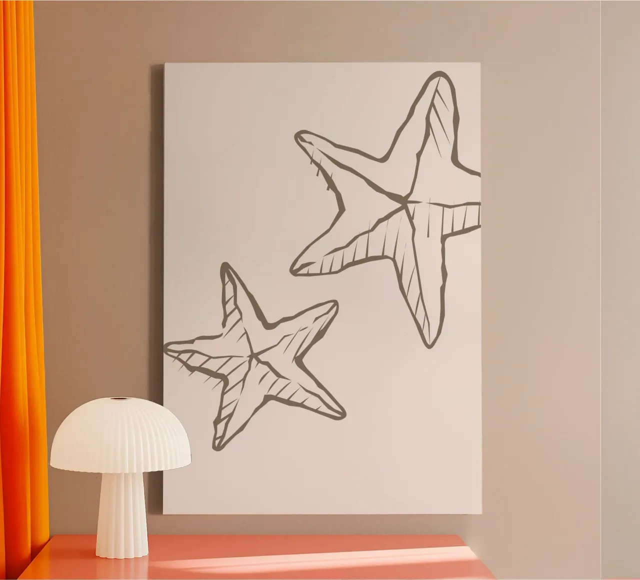 Seestern Skizze - Boho Coastal Neutral Kunstdruck Leinwand mit Schattenfugenrahmen von dawnthesea