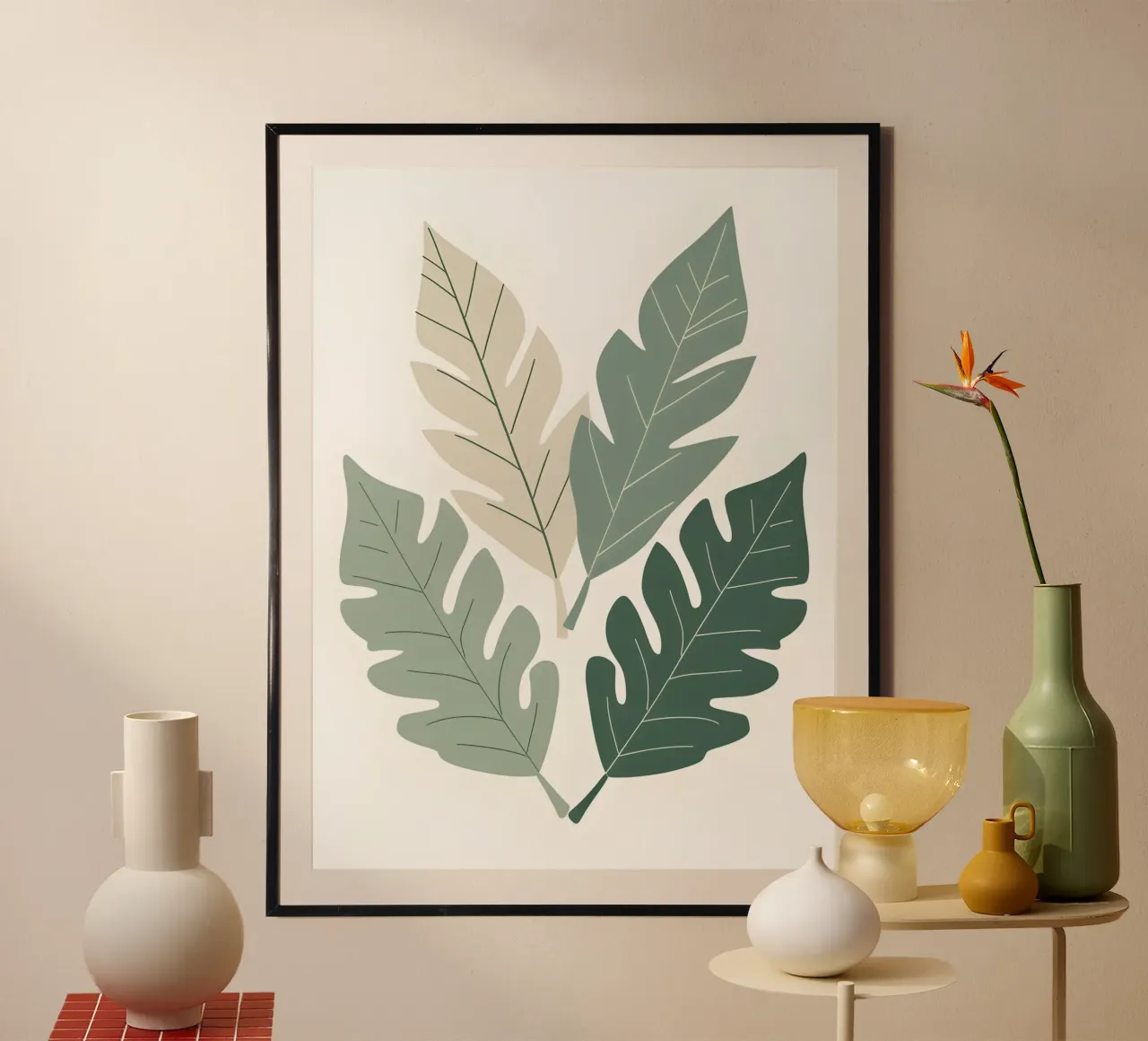 Composizione a tre foglie poster con telaio in alluminio da The Green Room