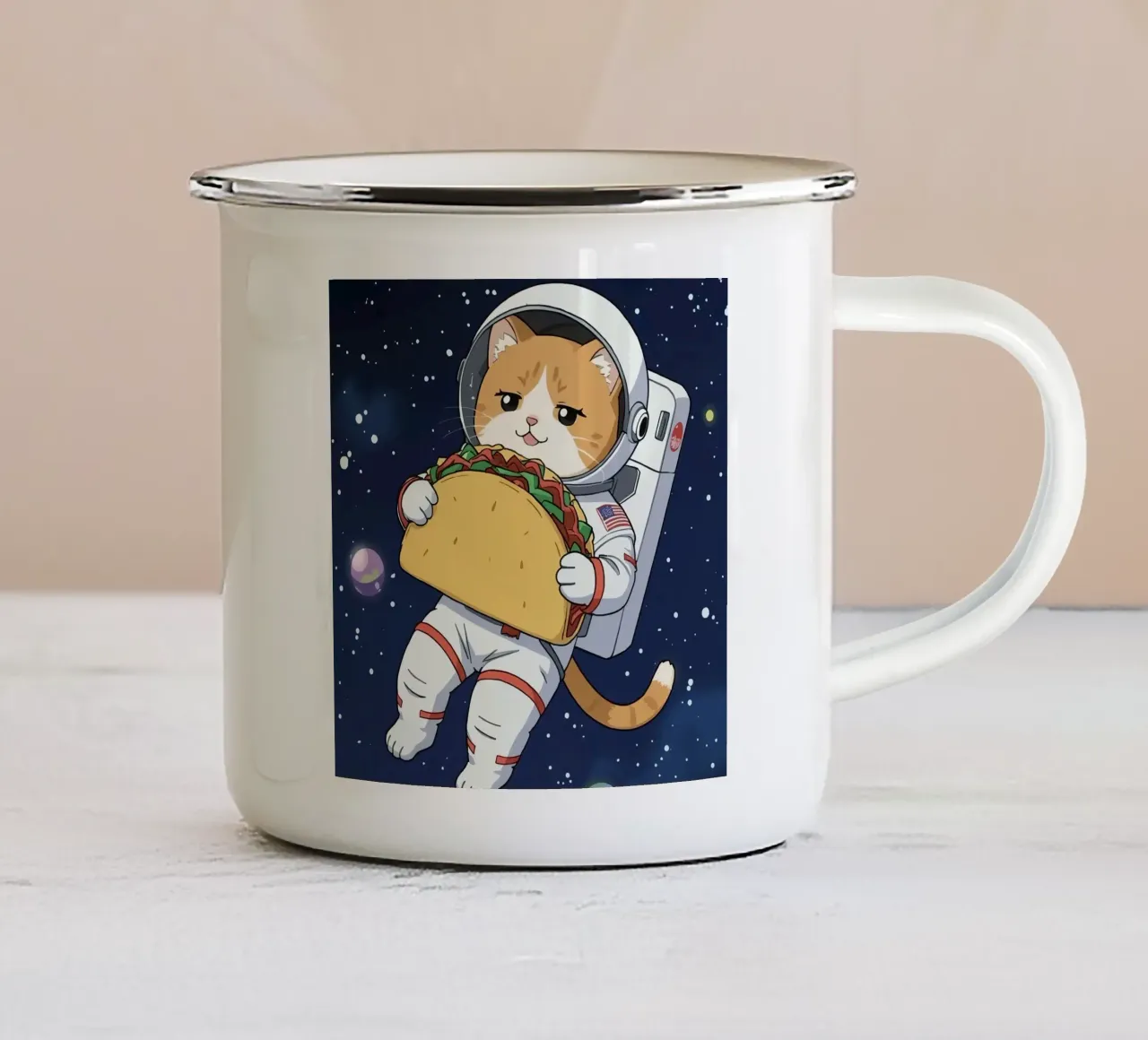 Taco il Catstronauta tazza in smalto da DesignDoodle