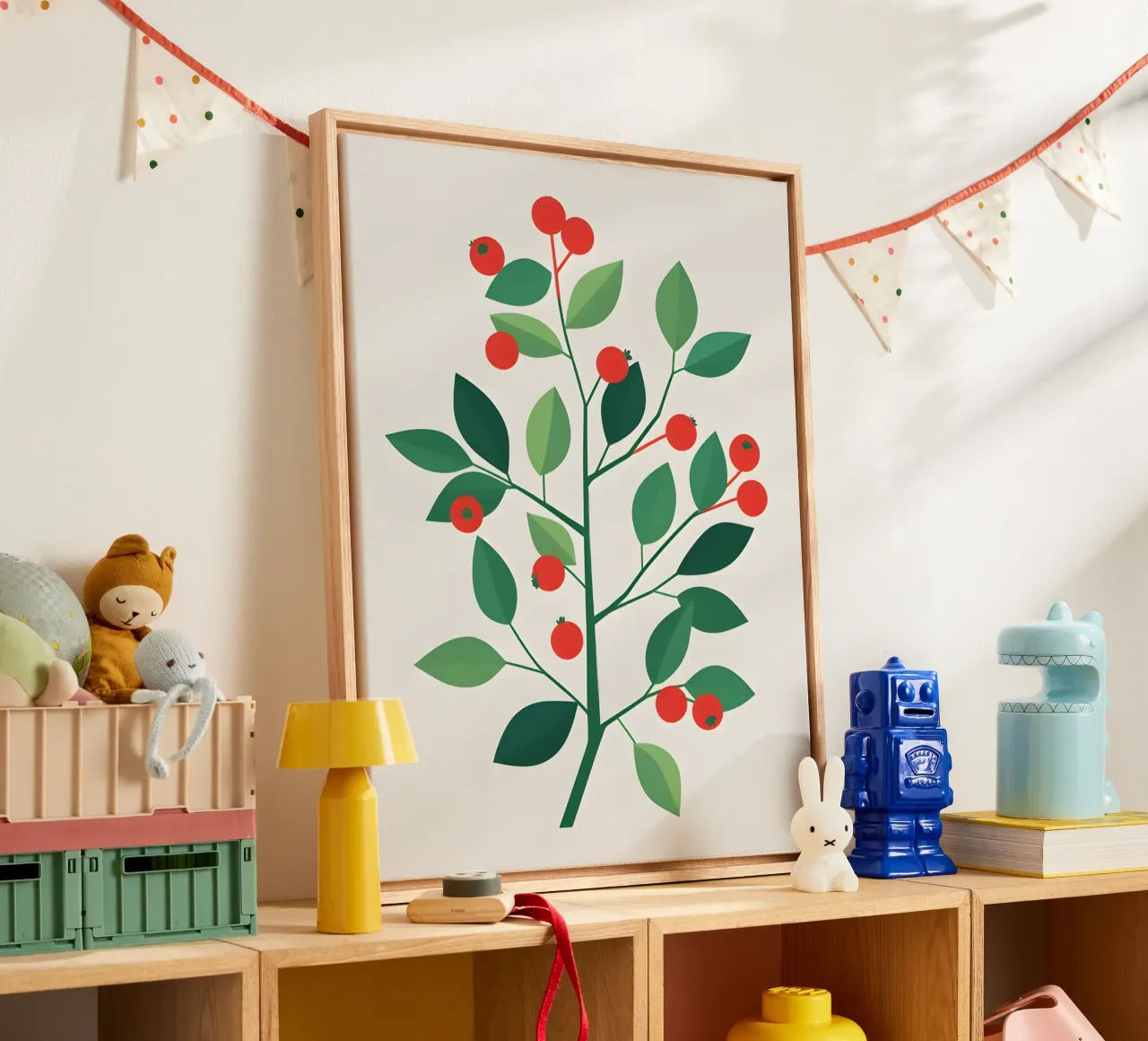 Zweig mit Beeren Leinwand mit Schattenfugenrahmen von The Green Room
