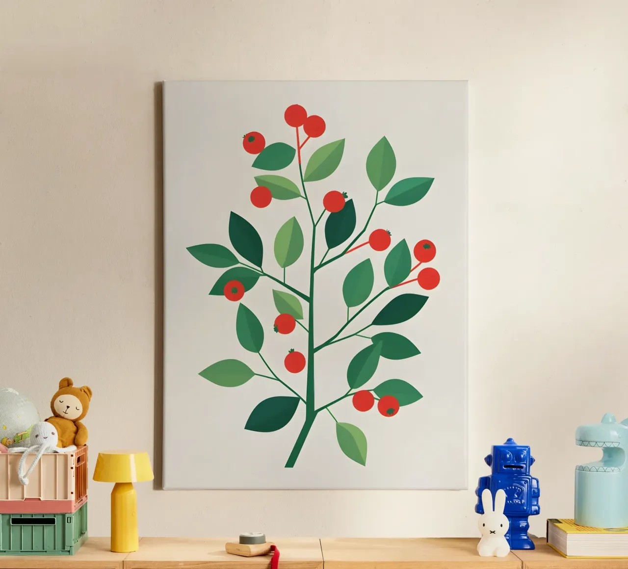 Zweig mit Beeren Leinwand mit Schattenfugenrahmen von The Green Room